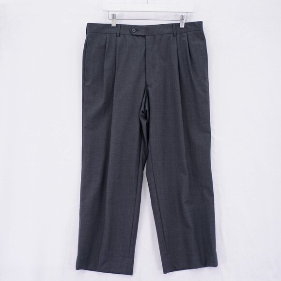 Jos A Bank Gray Wool Dress Pants Trousers 36 / 26.5 Short Mid Rise Pleated Cuffe - Picture 1 of 8